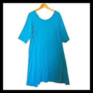 Eileen Fisher Scoop Neck Jersey Dress Plus Size 1X NWT Teal V Back Blue Green